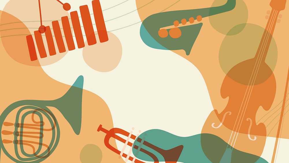 Jazz aesthetic desktop wallpaper, musical instrument frame in pastel orange vector