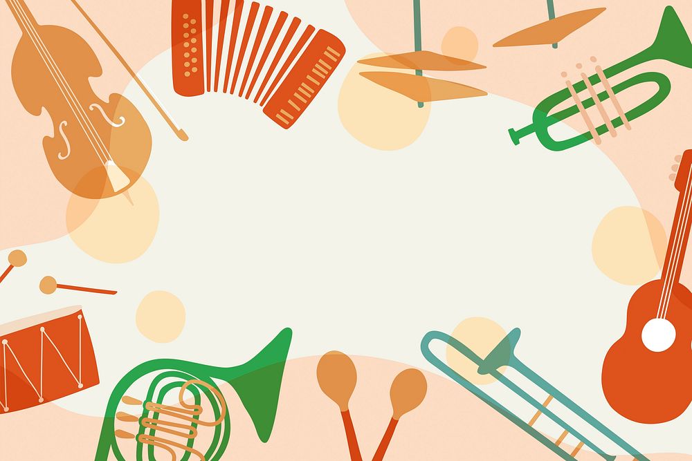 Aesthetic jazz background, musical instrument frame in pastel orange vector