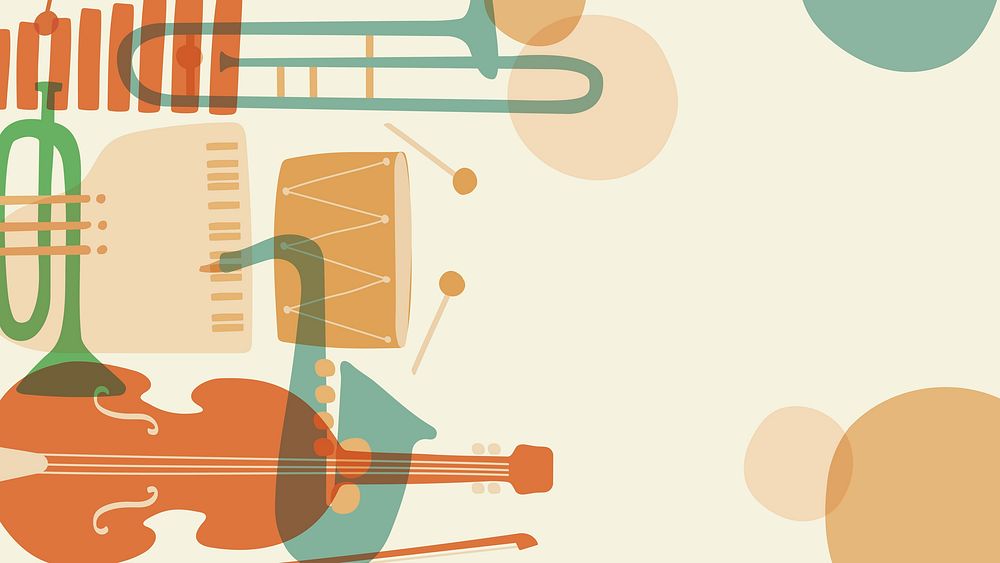 Retro music HD wallpaper, orange pastel instrument illustration vector