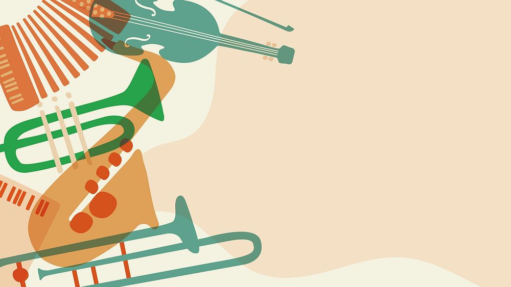 Retro music desktop wallpaper, orange pastel instrument illustration vector