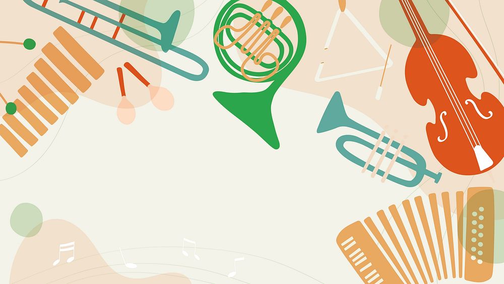 Jazz aesthetic desktop wallpaper, musical instrument border in pastel orange vector