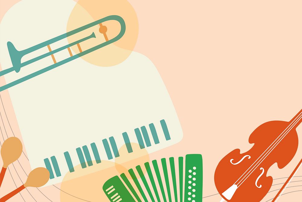 Colorful aesthetic background, musical instrument border in retro design vector