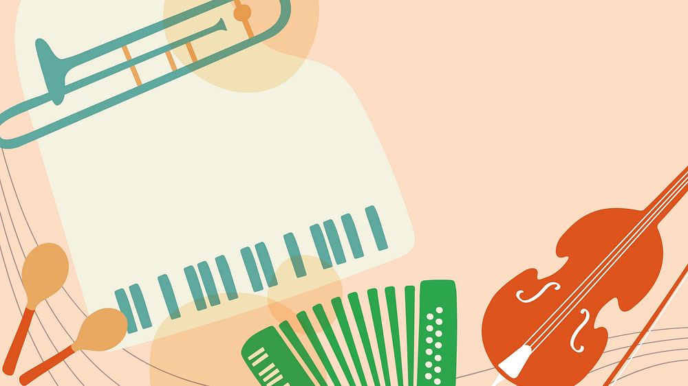 Jazz aesthetic computer wallpaper, musical instrument border in pastel orange vector