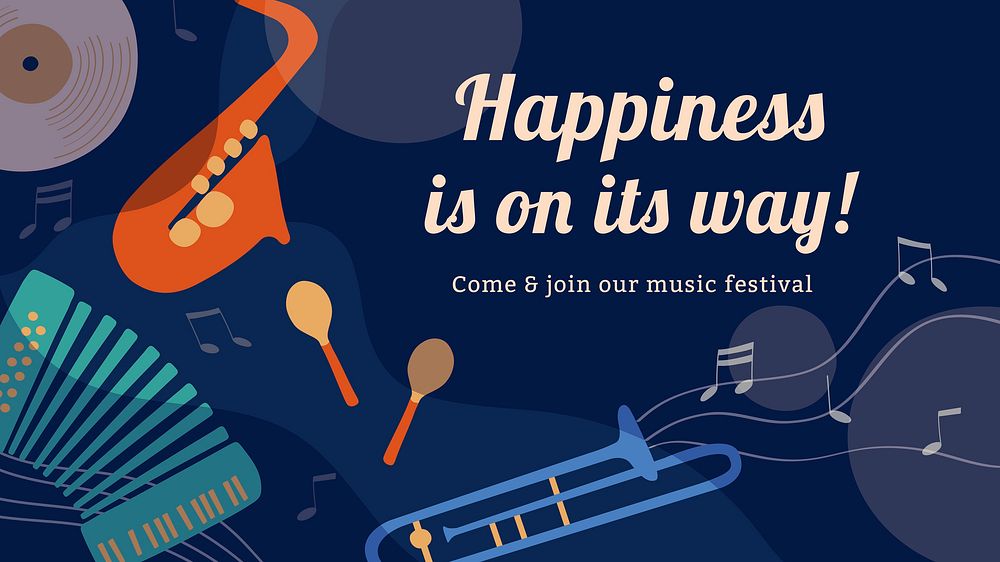 Music festival template, ad banner with retro instrument design vector