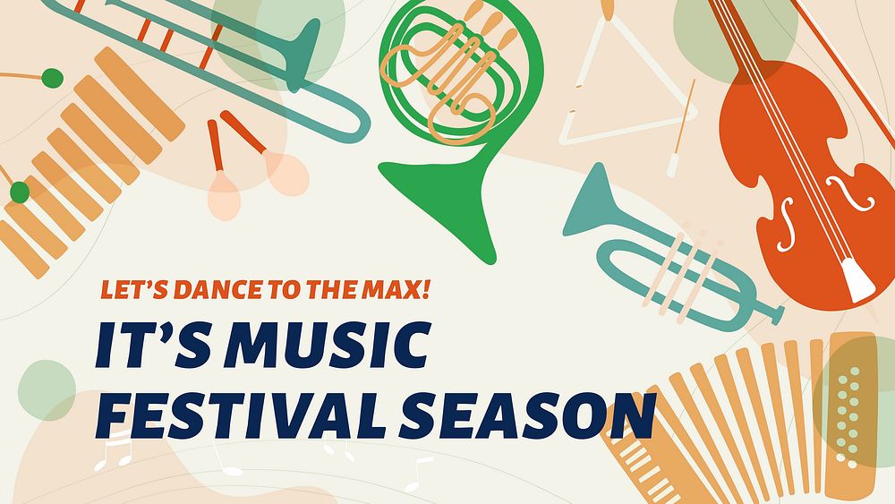 Music festival template, ad banner with retro instrument design vector