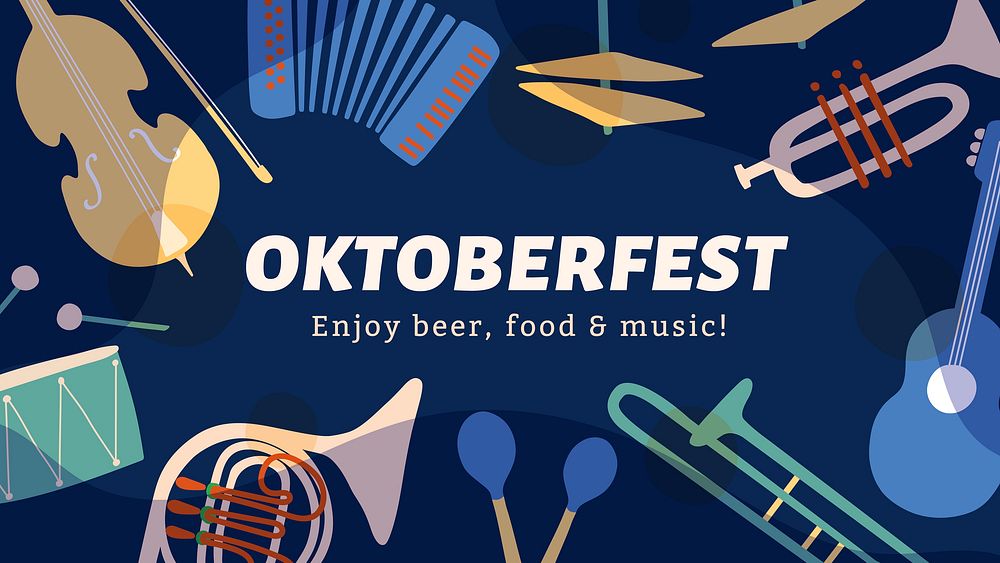 Oktoberfest music template, ad banner with retro instrument design vector