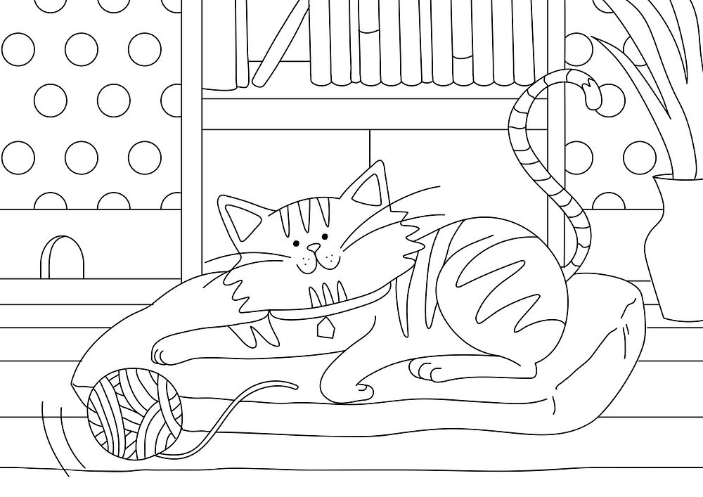 Cat kids coloring page psd, blank printable design for children to fill in