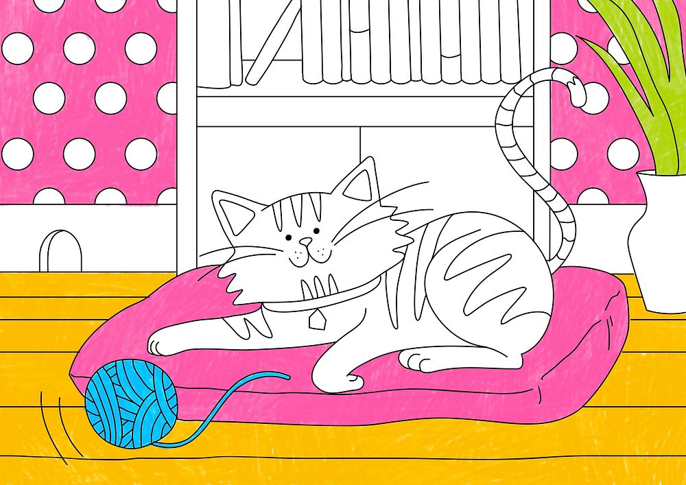 Tabby cat, colorful animal illustration for kids