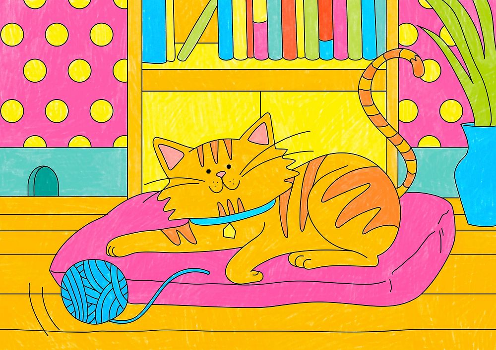 Cute tabby cat illustration psd, editable kids coloring page