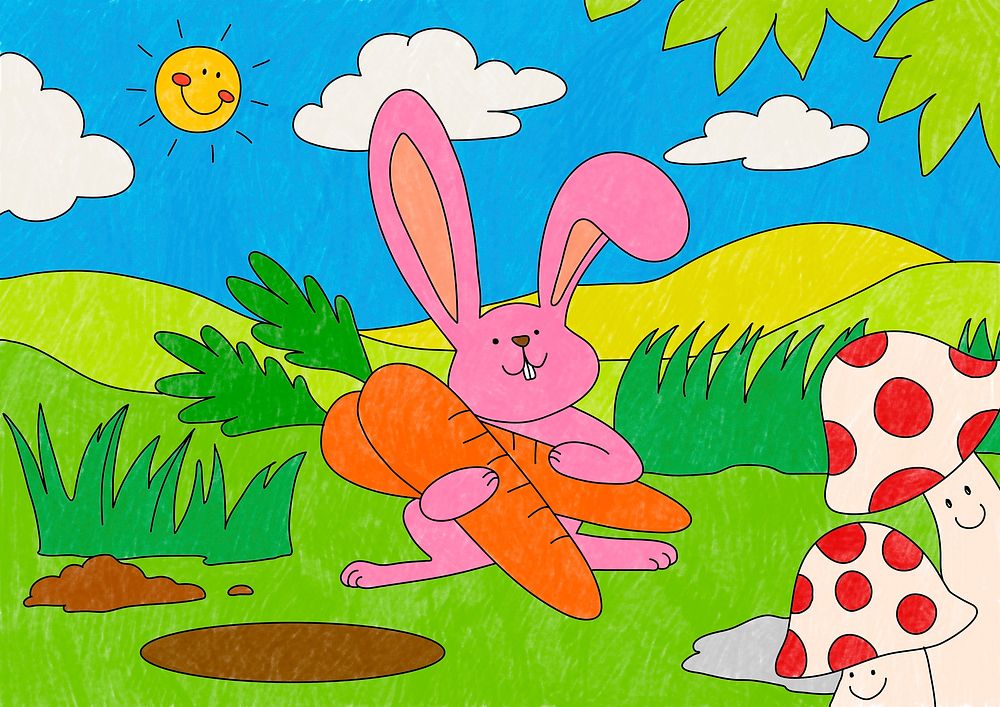 Easter rabbit illustration psd, editable kids coloring page