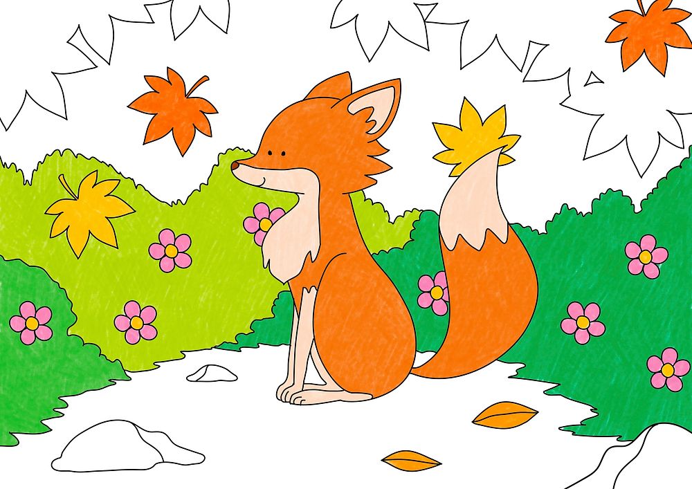 Cute fox colorful animal illustration for kids