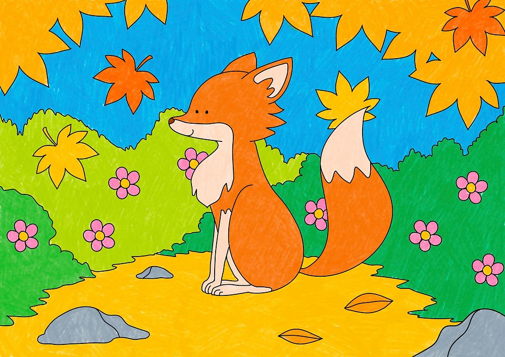 Cute fox colorful animal illustration for kids
