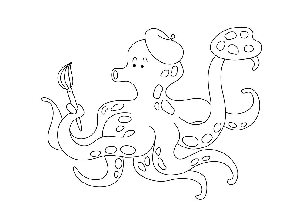 Octopus kids coloring page psd, blank printable design for children to fill in