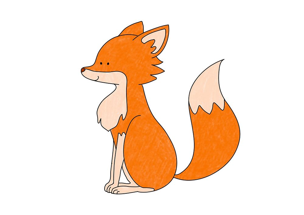 Cute fox design element psd, editable coloring page for kids