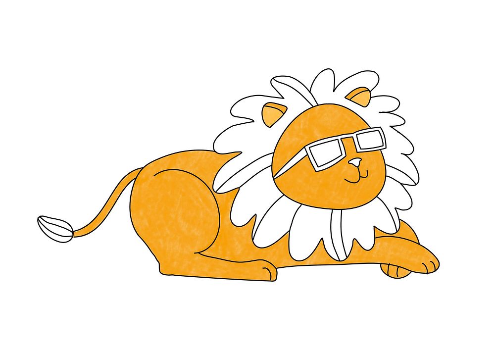 Cool lion design element psd, editable coloring page for kids