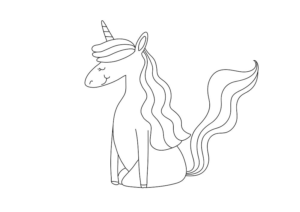 Unicorn kids coloring page, blank printable design for children to color