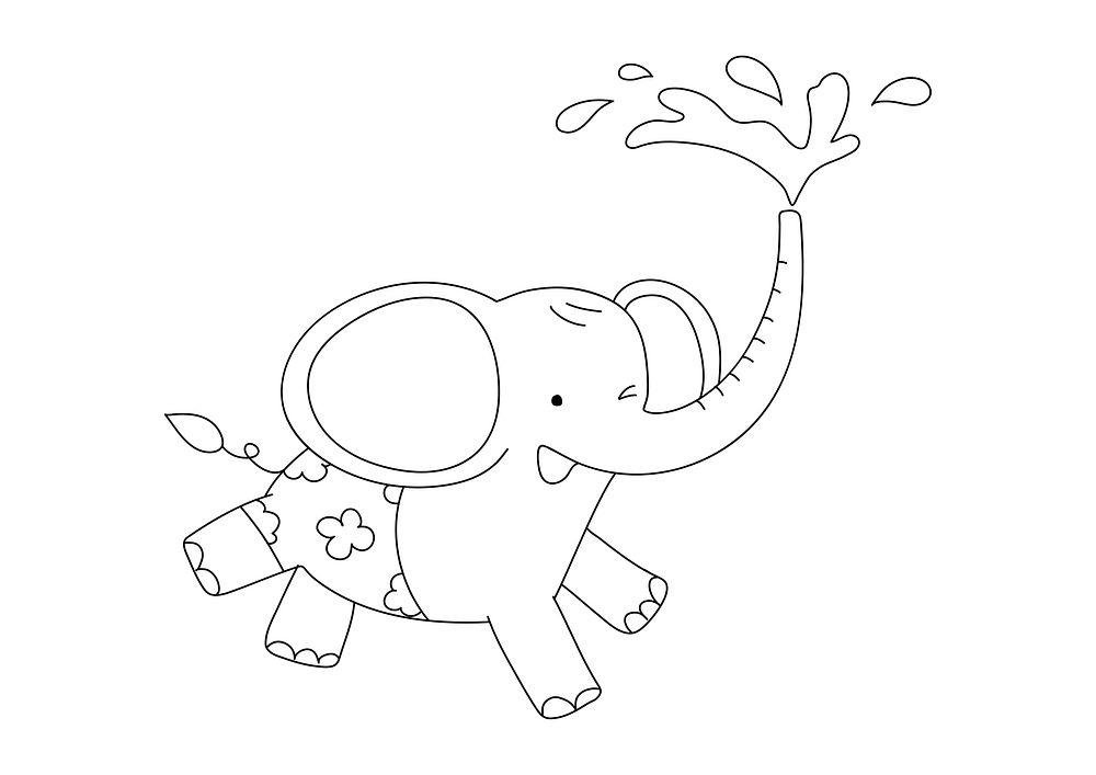 Elephant kids coloring page psd, blank printable design for children to fill in