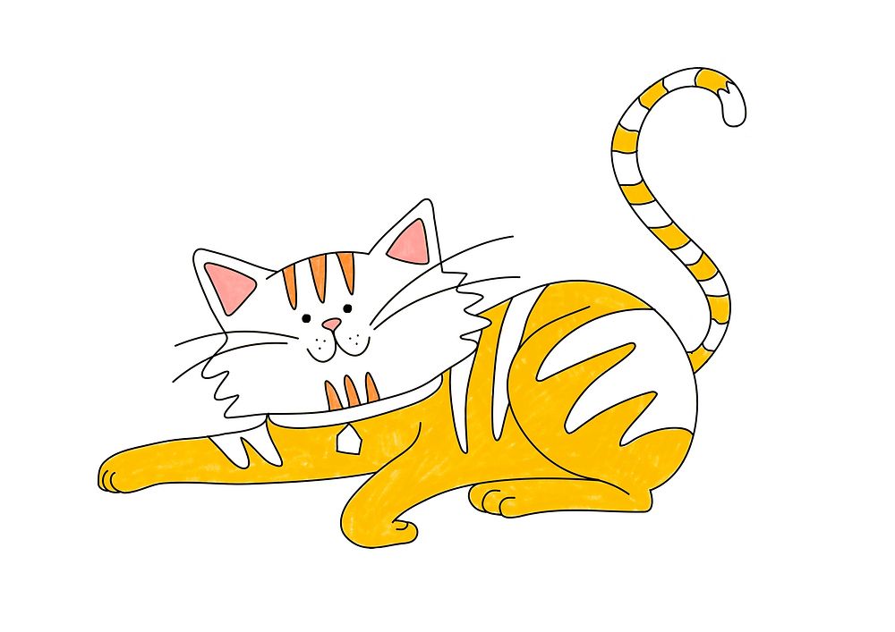 Cute ginger cat design element psd, editable coloring page for kids