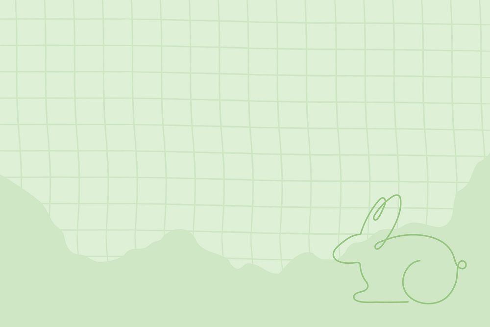Green Easter background, line art bunny design psd
