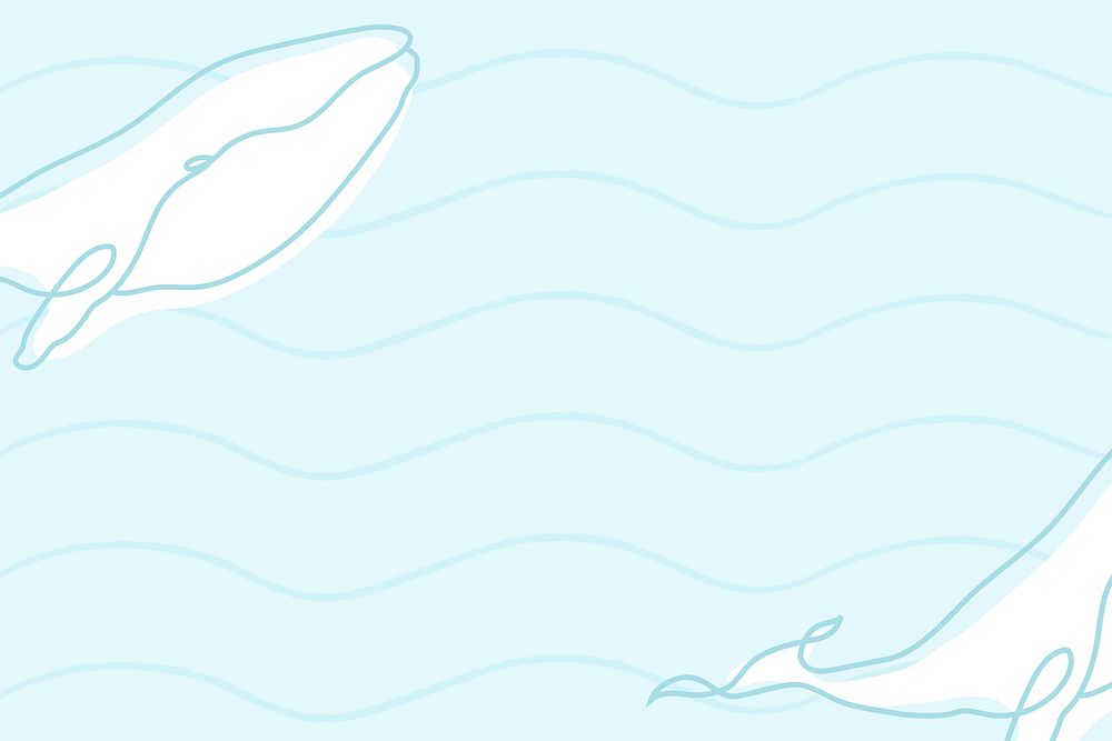 Ocean background, line art whale design vector