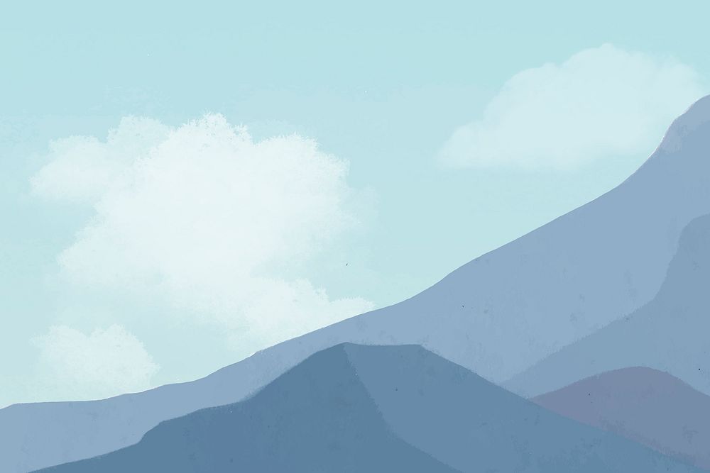 Blue mountain clouds vector, minimal aesthetics 