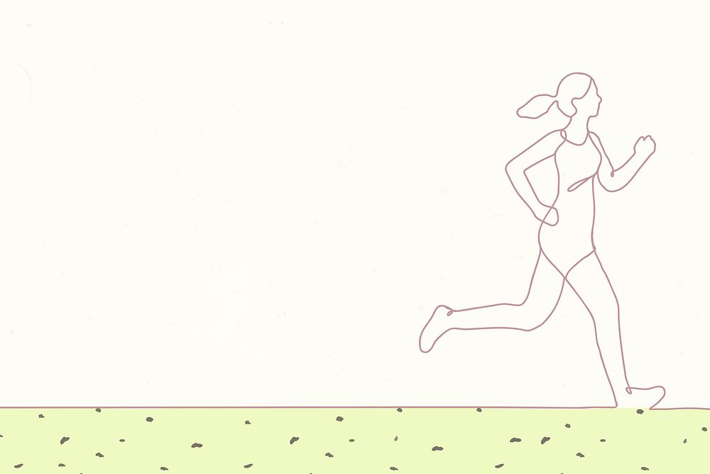 Healthy lifestyle background, aesthetic green design, woman running line art illustration