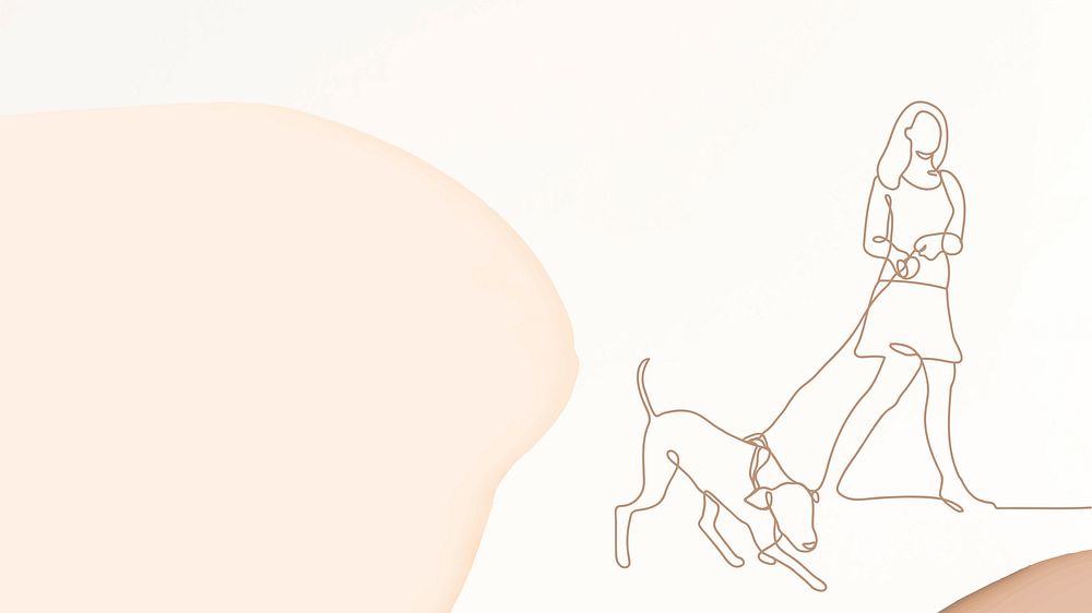 Dog desktop wallpaper, cream simple background design, line art illustration vector