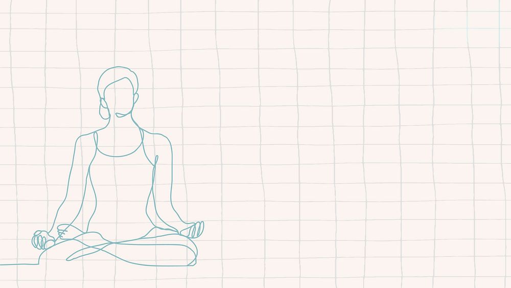 Yoga pose desktop wallpaper, pink grid background, line art illustration vector