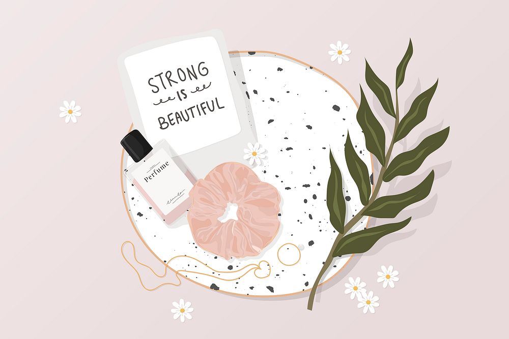 Aesthetic pink background, femininity kit illustration vector
