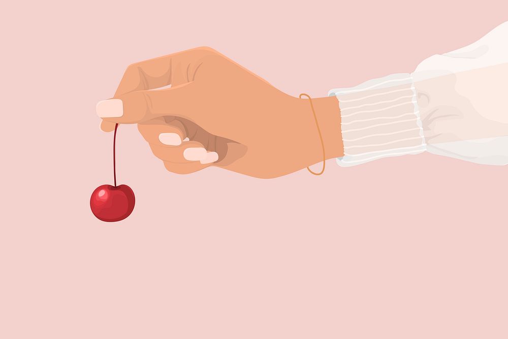 Pink cherry background, fruit border in feminine design psd