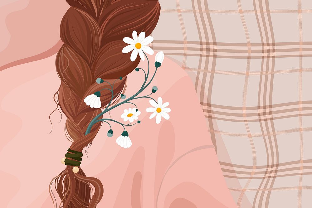 Aesthetic floral background, feminine braids hairstyle