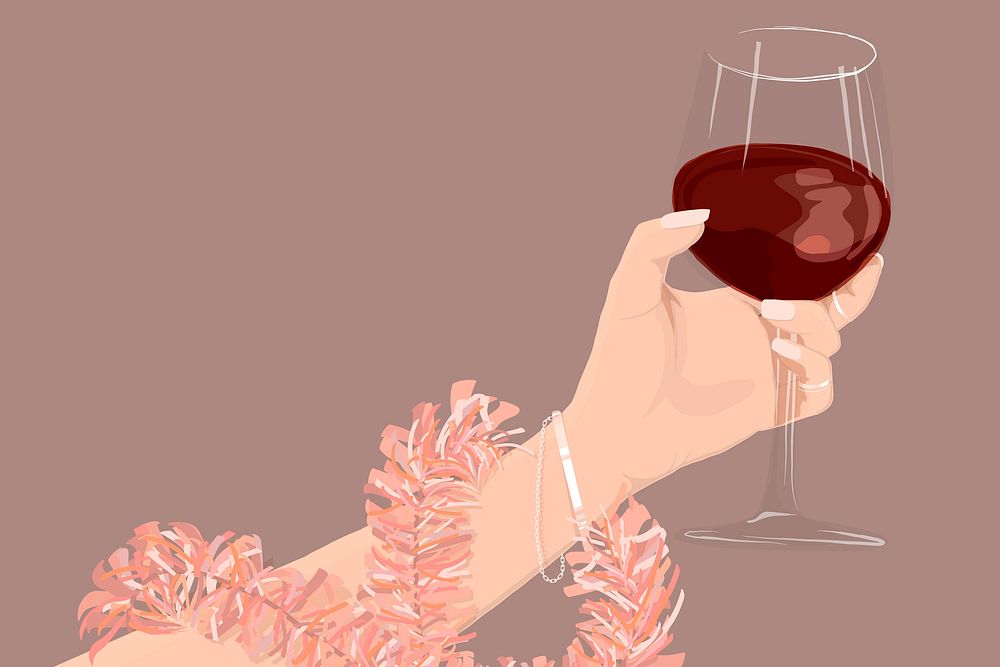 Pink party background, woman raising wine glass illustration