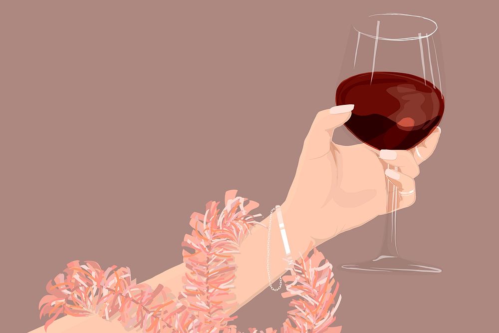 Pink party background, woman raising wine glass illustration psd