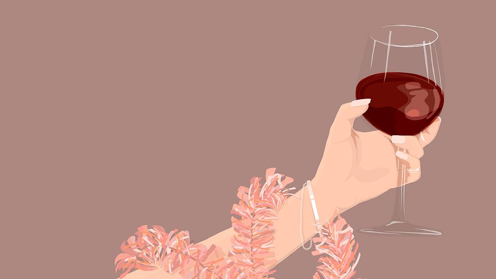 Aesthetic celebration compute wallpaper, red wine illustration vector
