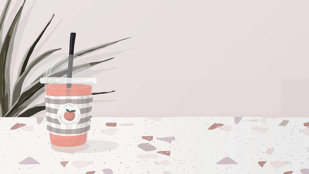 Iced tea HD wallpaper, pink terrazzo border, feminine illustration