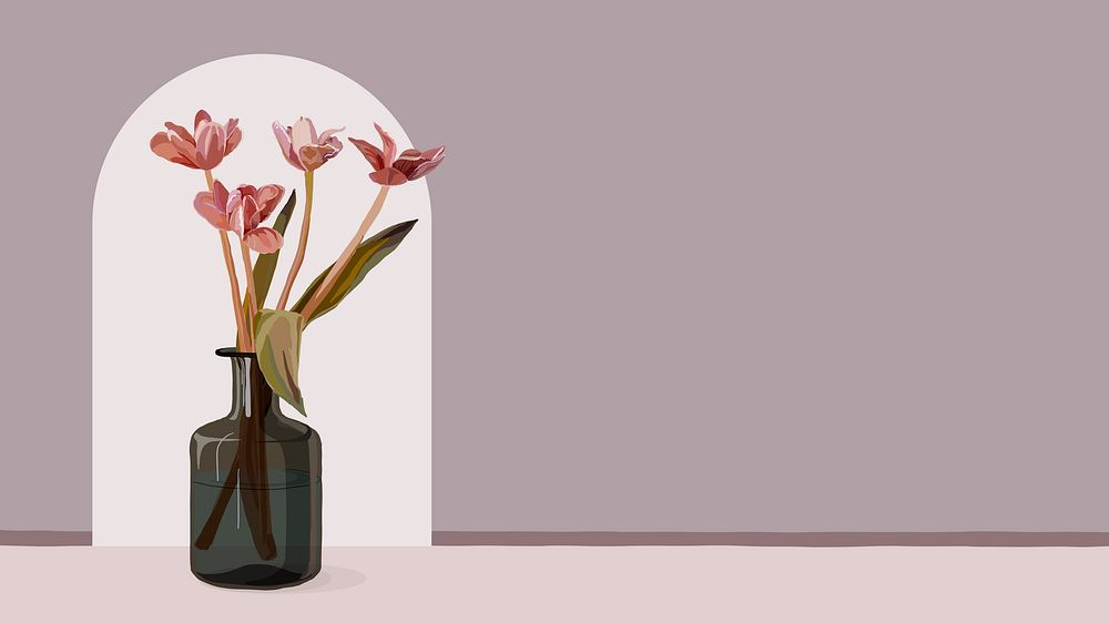 Pink flower HD wallpaper, tulip border in feminine design vector