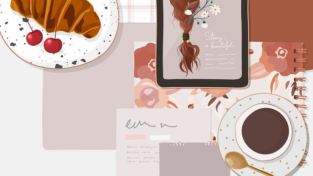 Feminine desktop wallpaper, beauty blogger lifestyle illustration vector