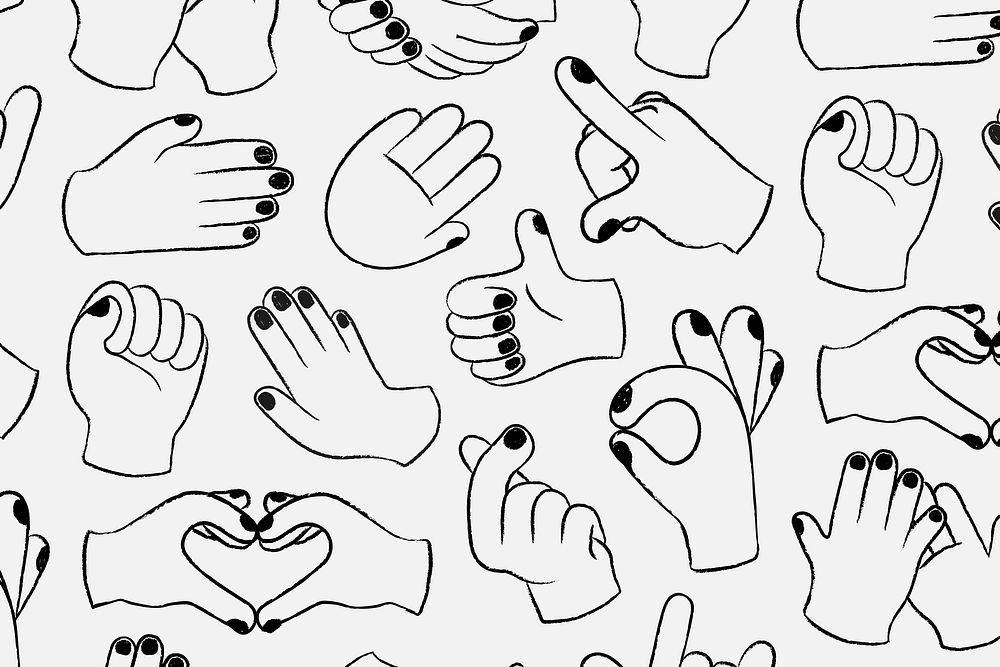 Hand doodle pattern background, cute gesture in black and white psd