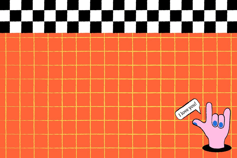 Grid pattern background, orange funky design with hand doodle vector