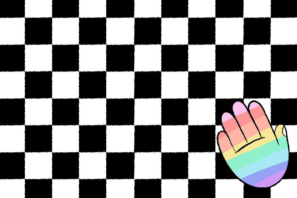 White checkered background, LGBTQ+ rainbow hand doodle border vector