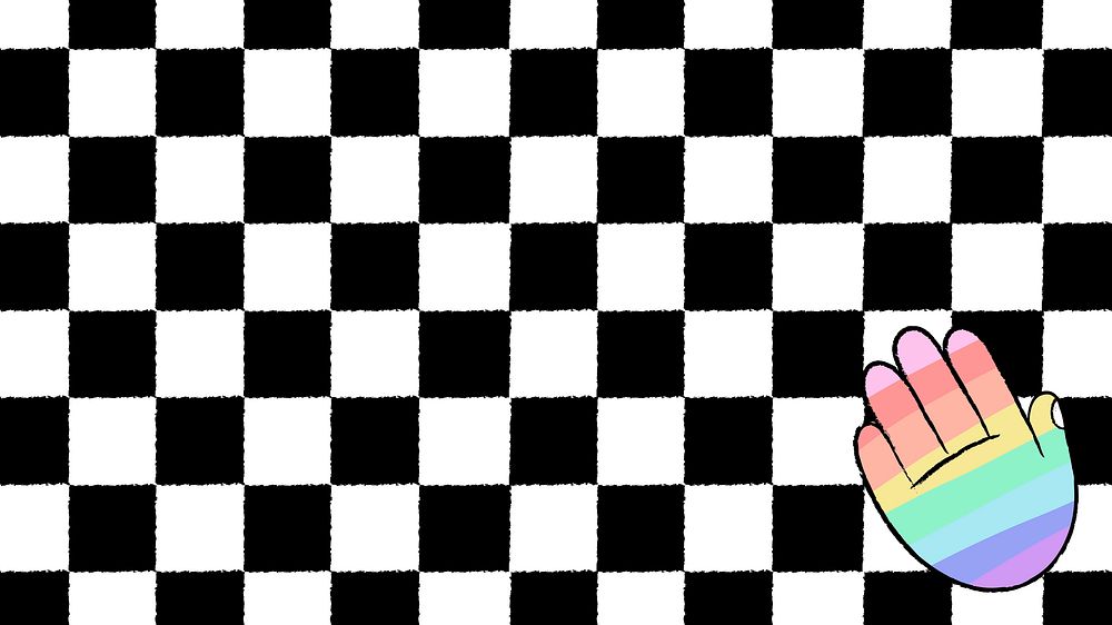 White checkered computer wallpaper, LGBTQ+ rainbow hand doodle border psd