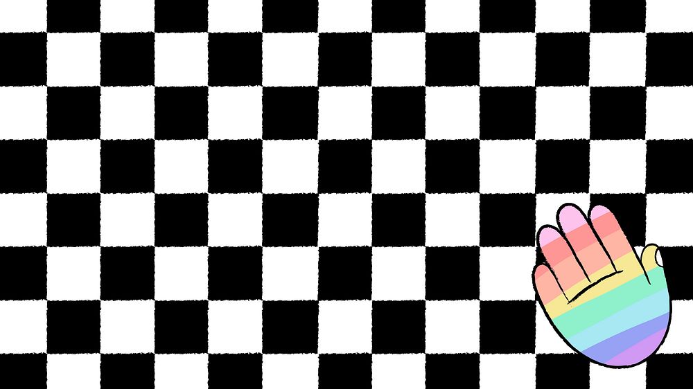 White checkered desktop wallpaper, LGBTQ+ rainbow hand doodle border vector