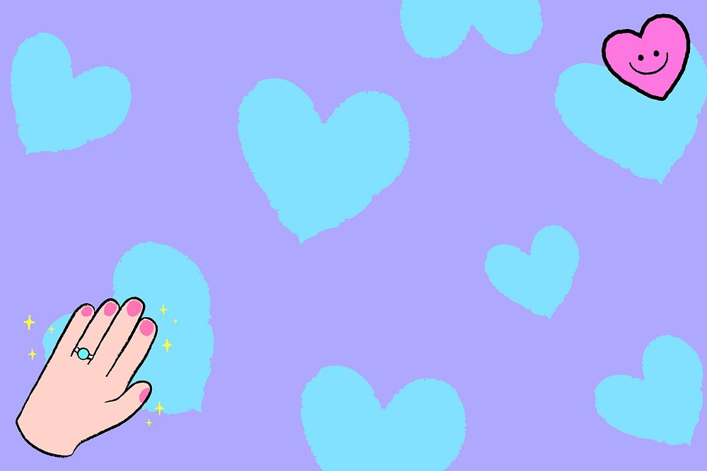Heart pattern background, blue border with cute doodle