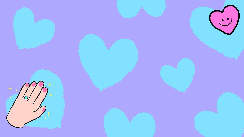 Heart pattern desktop wallpaper, blue border with cute doodle psd