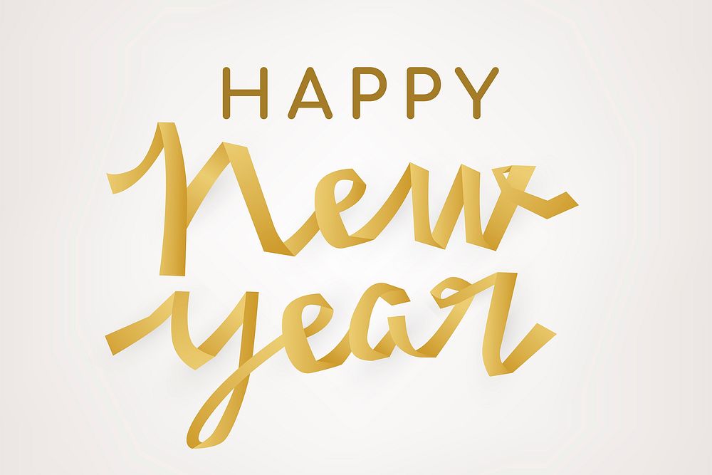 Happy New Year background, gold holiday greeting typography