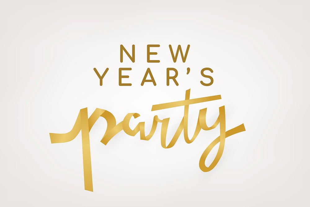 New Year's Party background, gold holiday greeting typography vector