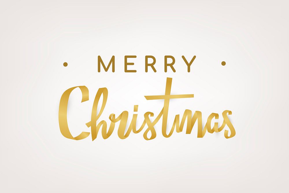 Merry Christmas background, gold holiday greeting typography vector