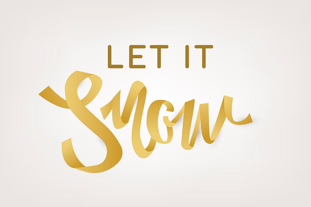 Winter gold background, holiday typography, Let it snow vector