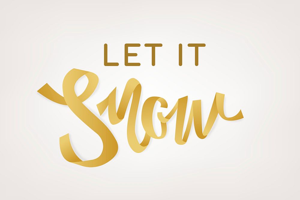 Winter gold background psd, holiday typography, Let it snow