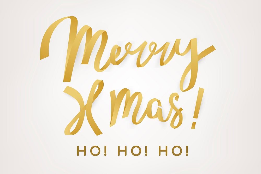 Merry Xmas background, gold holiday greeting typography